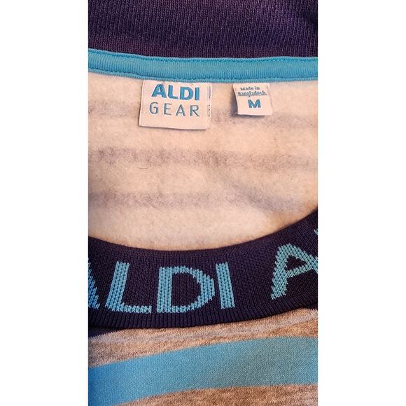 Adult Aldi Gear M Pullover Crew Neck Sweatshirt Blue Grey Striped Unisex NWOT - Picture 3 of 5